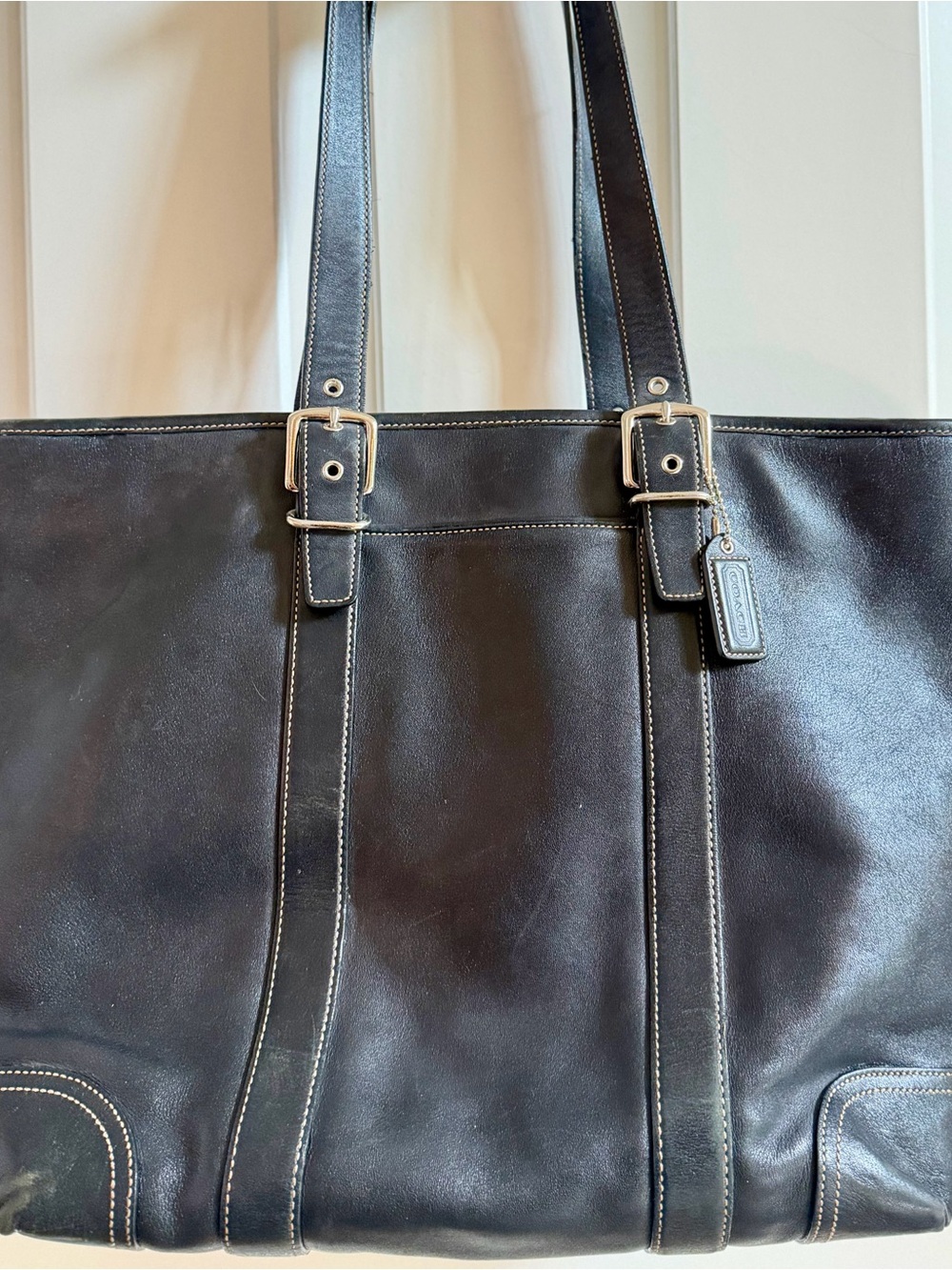 Vintage Coach Hamptons 6491 Black Leather Gallery Large Tote Carryall